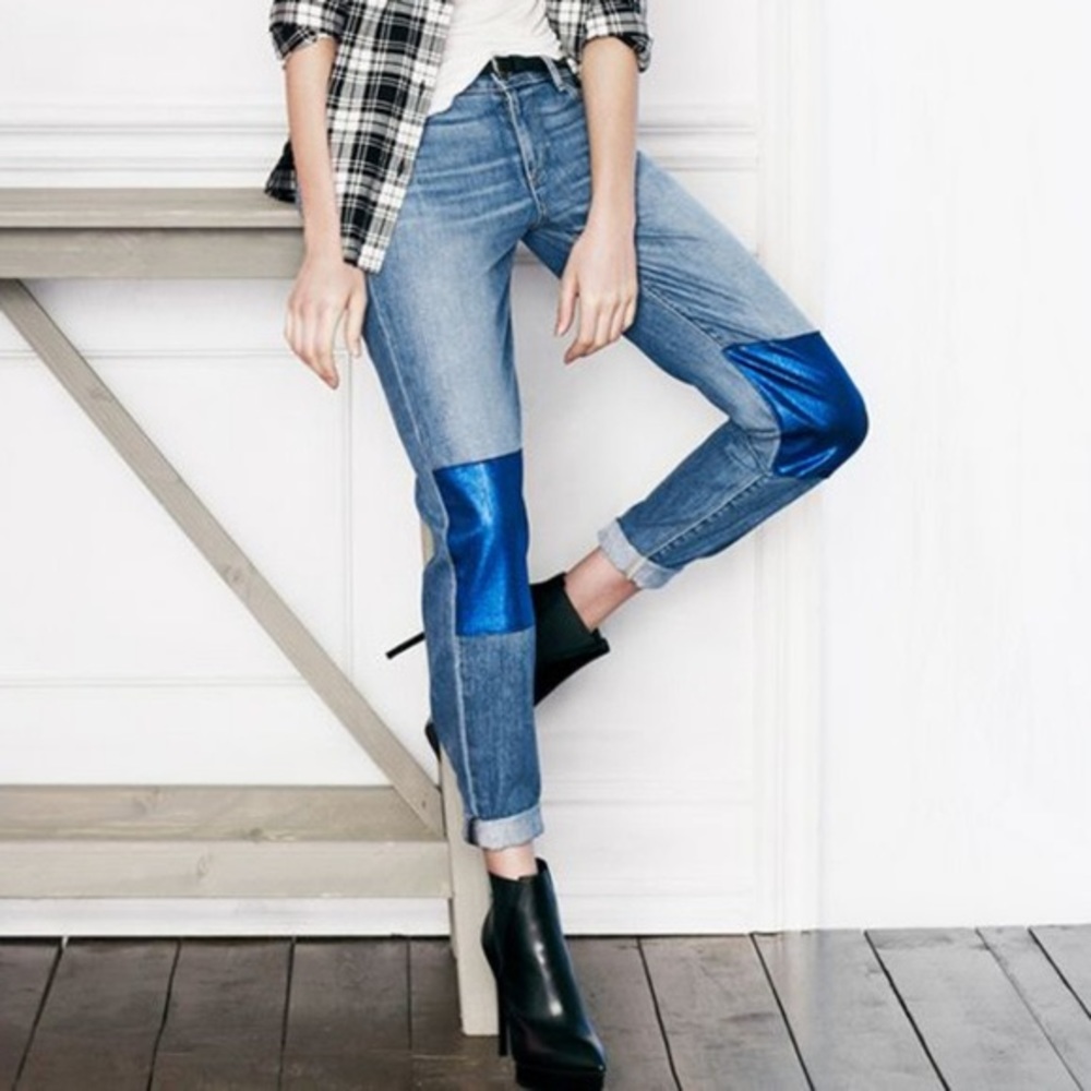 Paige Metallic Knee Skinny Jean